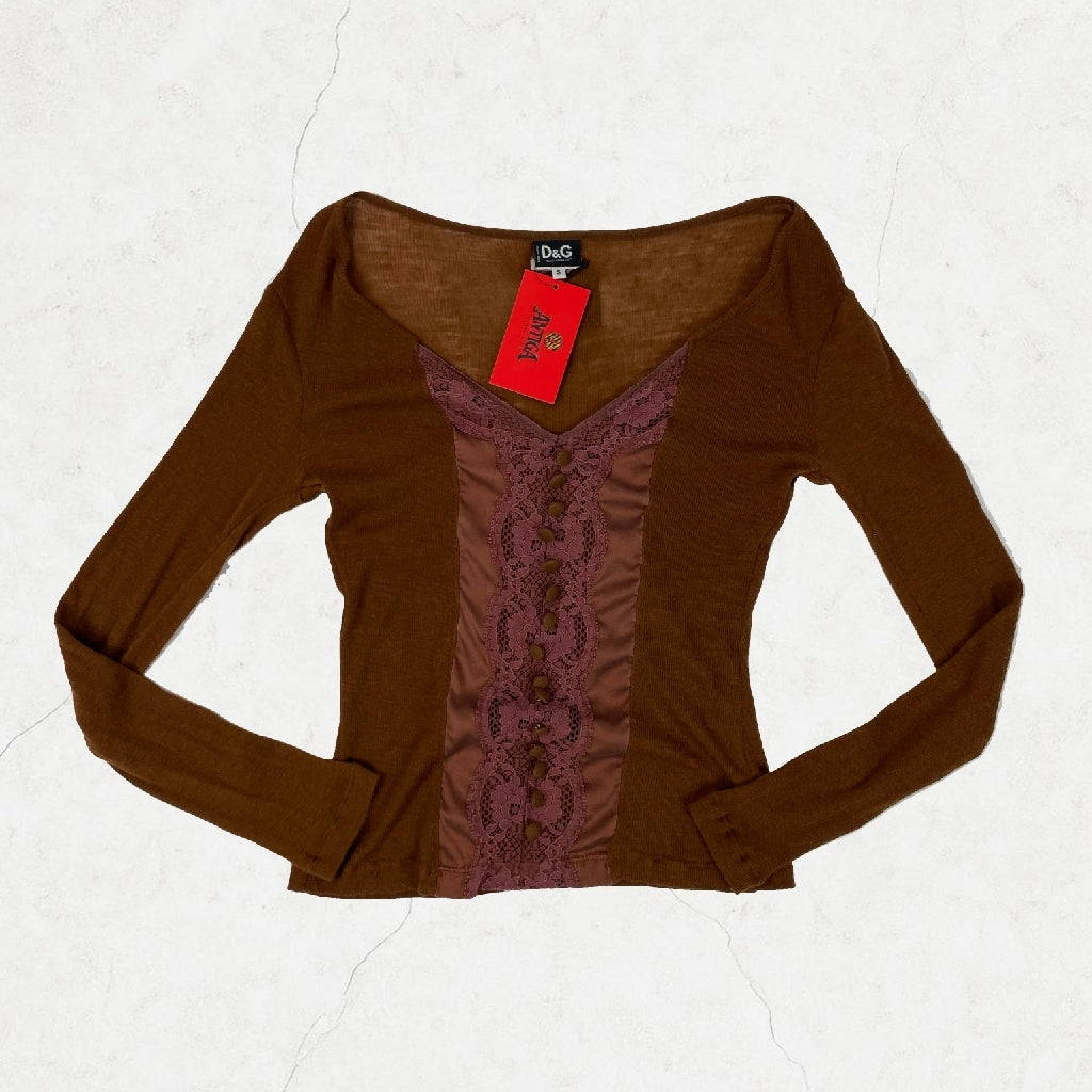 Y2K D&G Ribbed Lace Panel Top – Rare Vintage (Made in Italy)