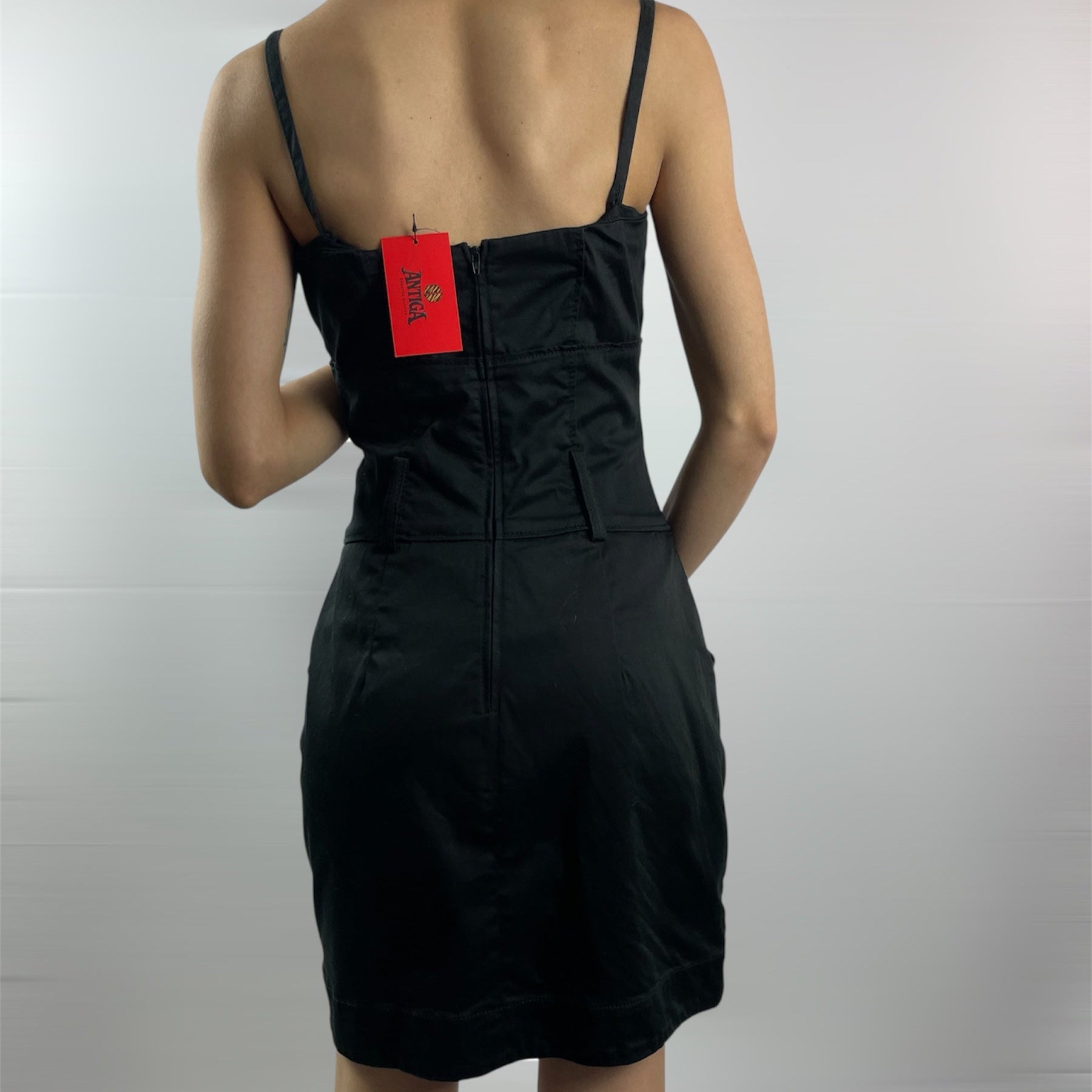 Miss Sixty Satin-Feel Black Mini Dress with Pockets – Made in Italy