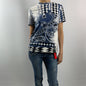 Roberto Cavalli Abstract Cream & Blue Silk-Blend Tee
