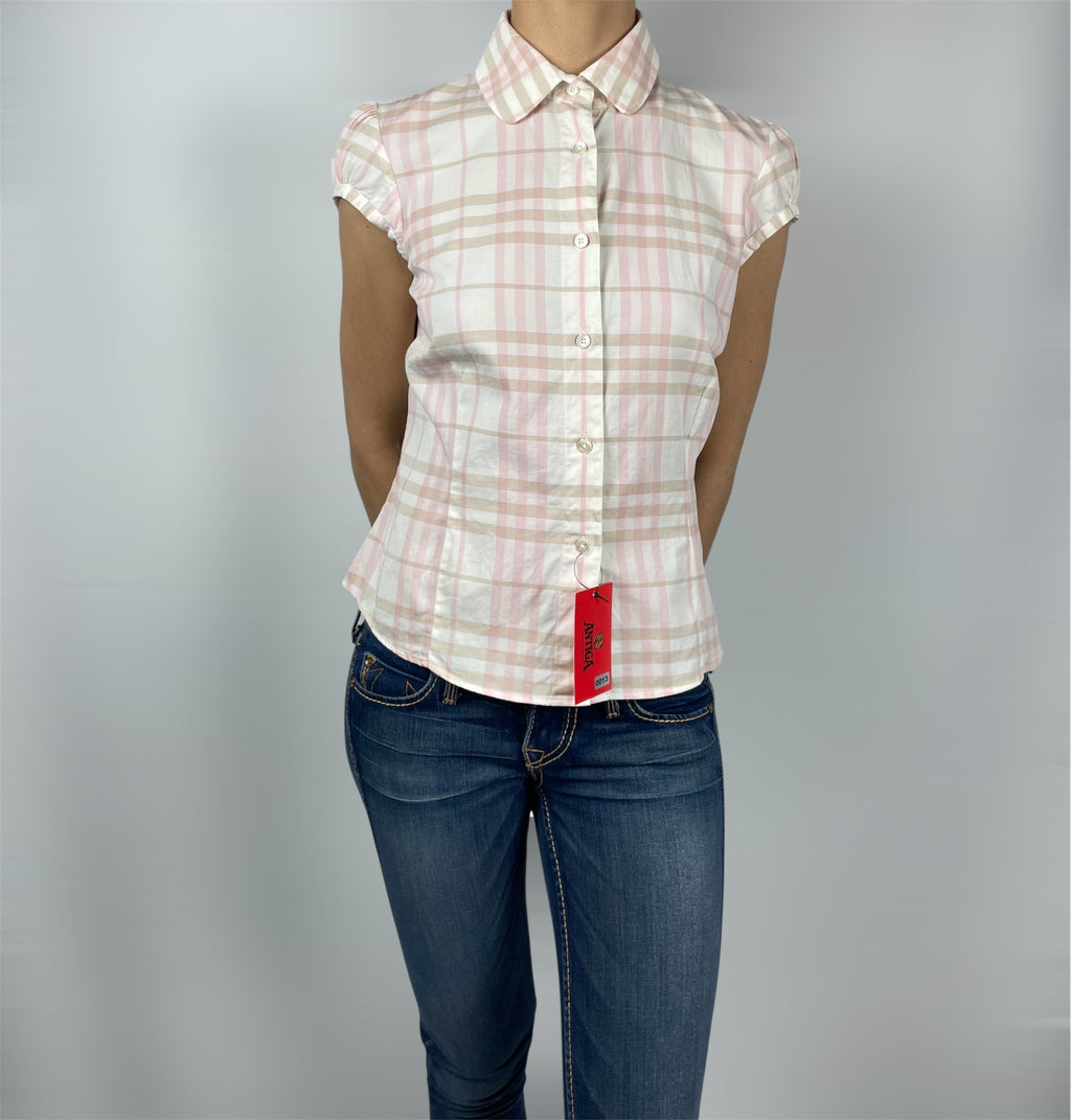 Burberry London Fitted Check Blouse – Pink Beige House Check (UK 8–10)