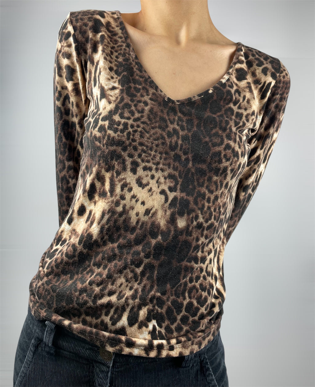 Vintage Krizia Jeans Leopard Print Stretch Top – Y2K (UK 8-10)