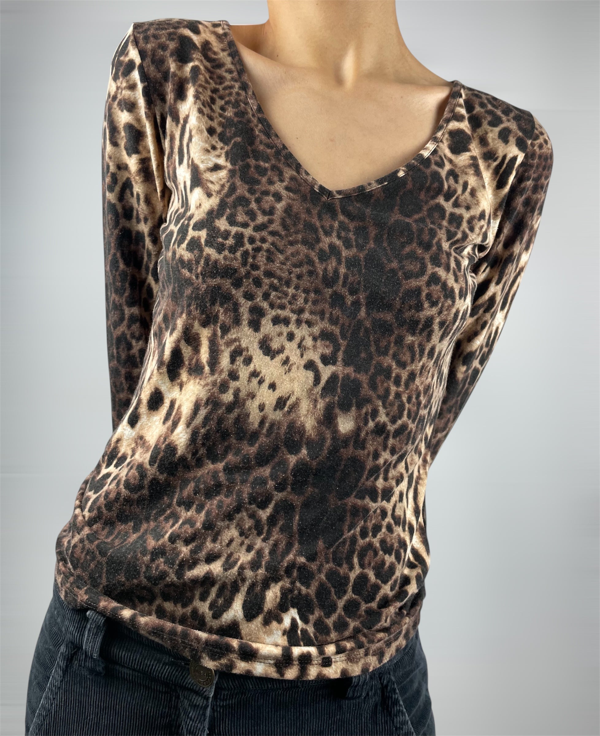 Vintage Krizia Jeans Leopard Print Stretch Top – Y2K (UK 8-10)