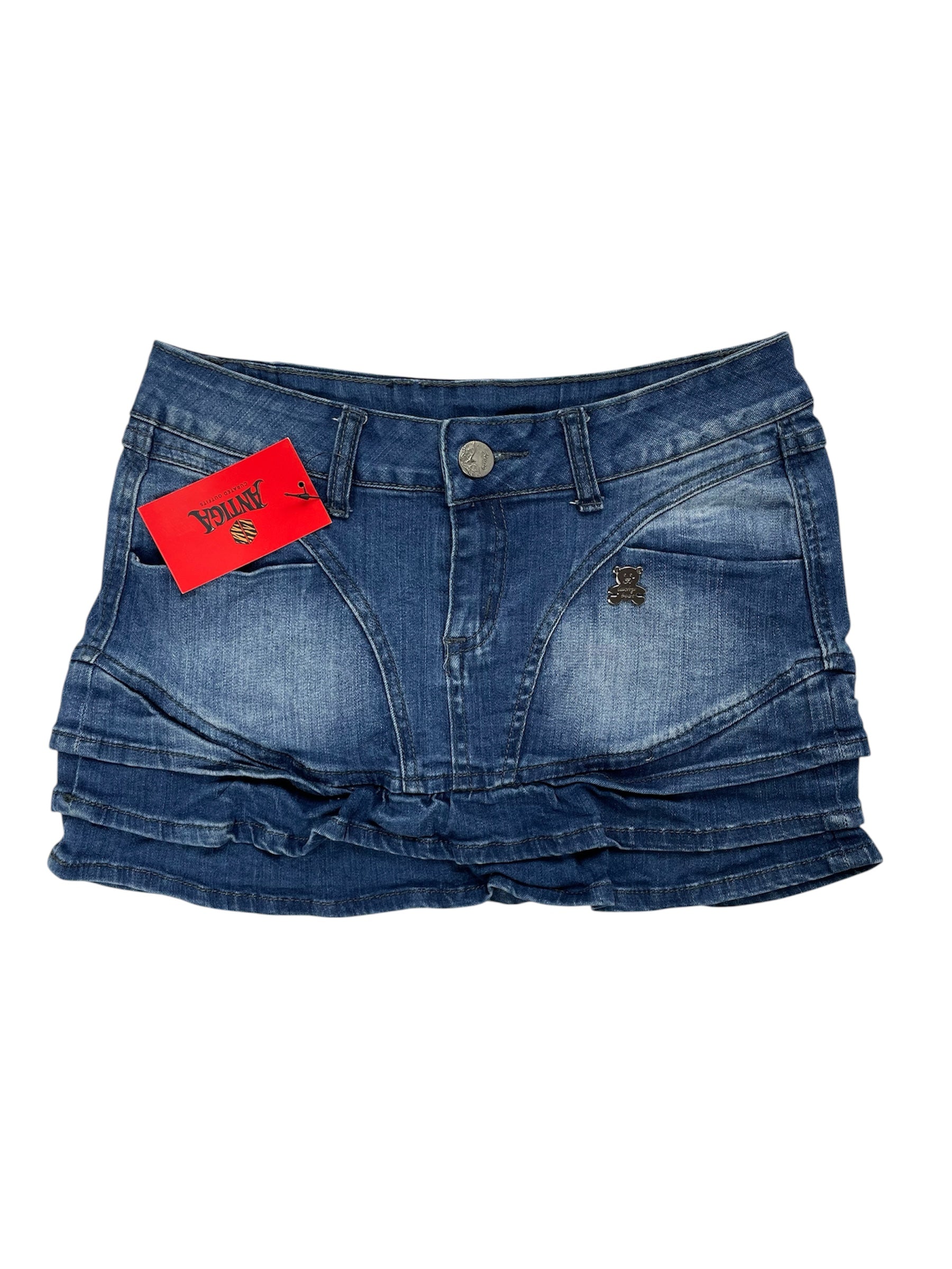 Y2K Tiered Ruffle Denim Mini Skirt – Size UK 6 (W27.5")
