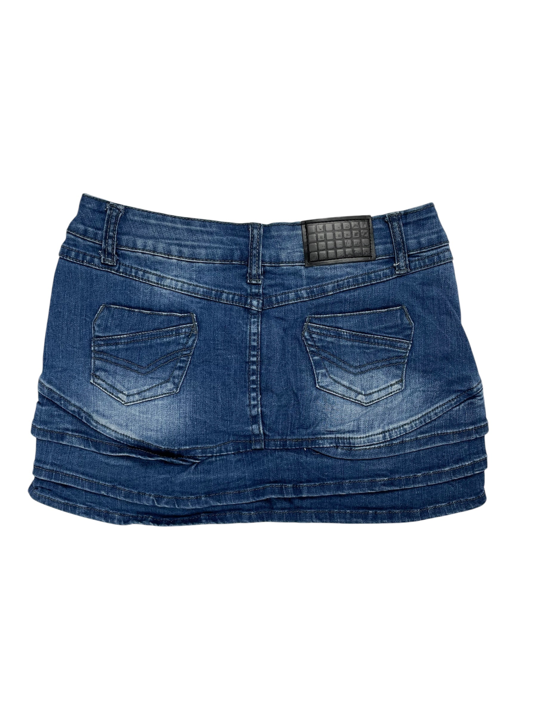 Y2K Tiered Ruffle Denim Mini Skirt – Size UK 6 (W27.5")