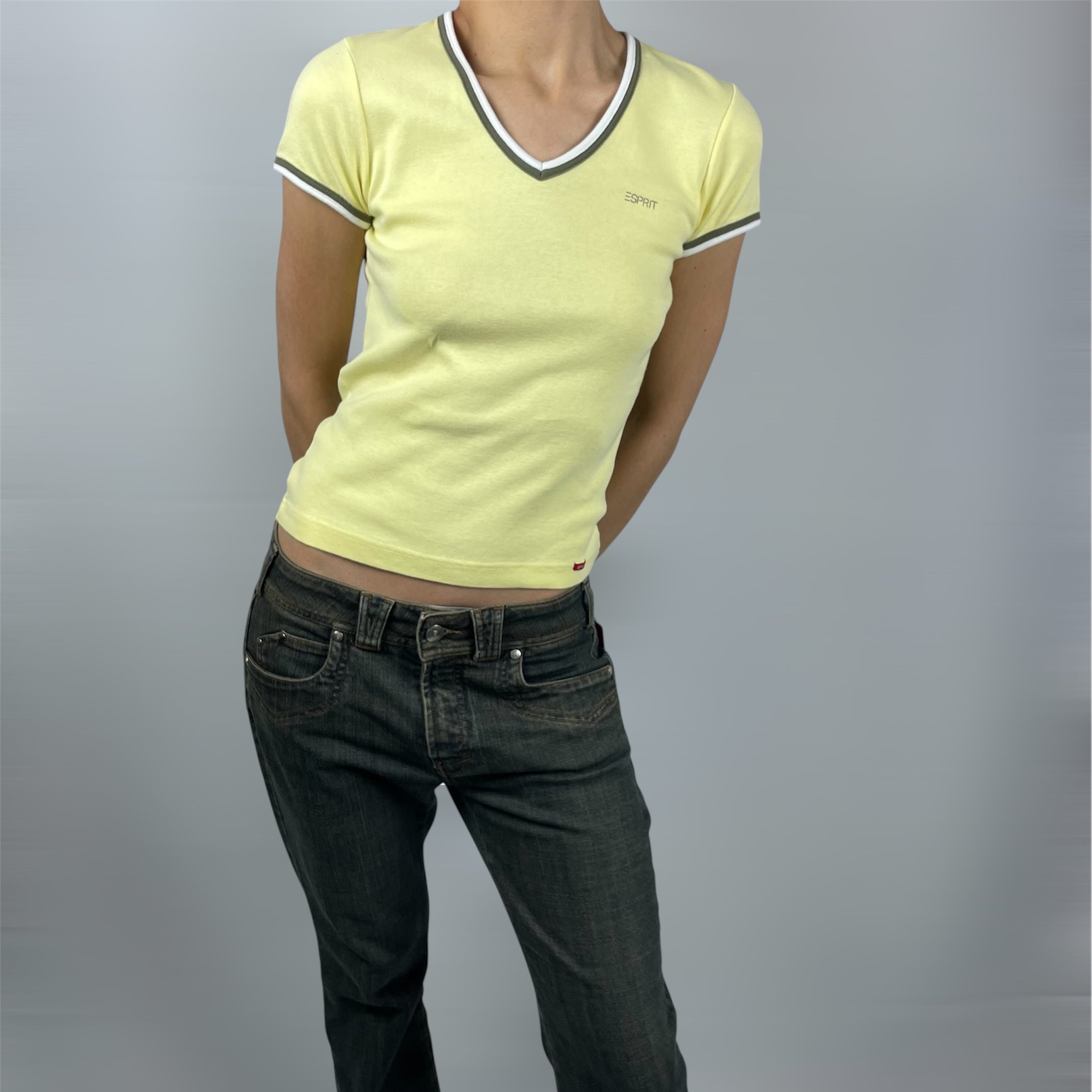 Y2K Esprit Yellow V-Neck Tee – Size UK 8