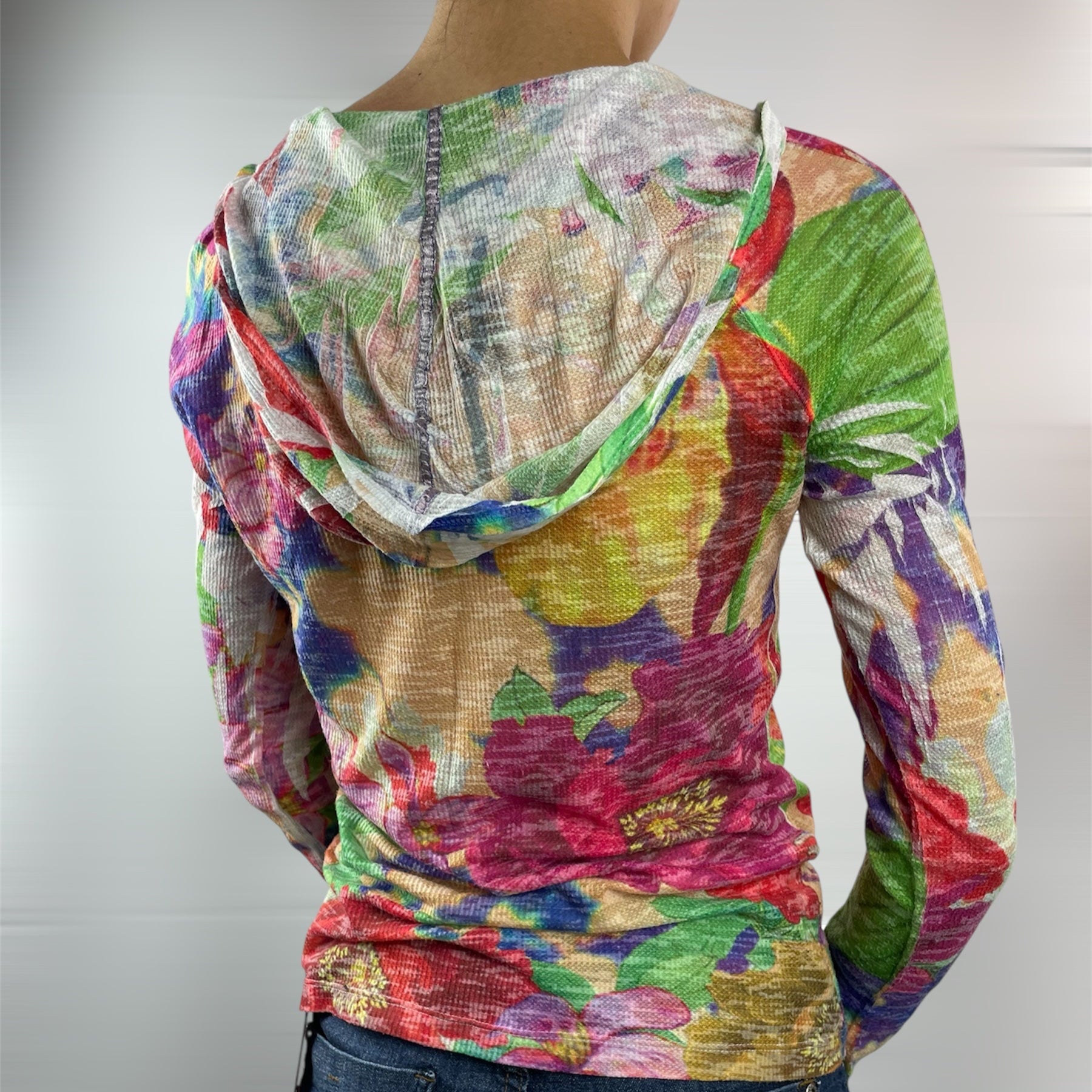 Custo Barcelona Gusto Line Sheer Floral Sketch Lightweight Hoodie - UK 6-8
