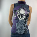 Made in Italy Purple Graphic Portrait Sleeveless Turtleneck Top - UK 6-8