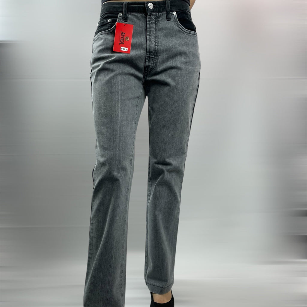 Trussardi Jeans Grey Straight-Leg Jeans with Black Corduroy Detail - UK 8-10