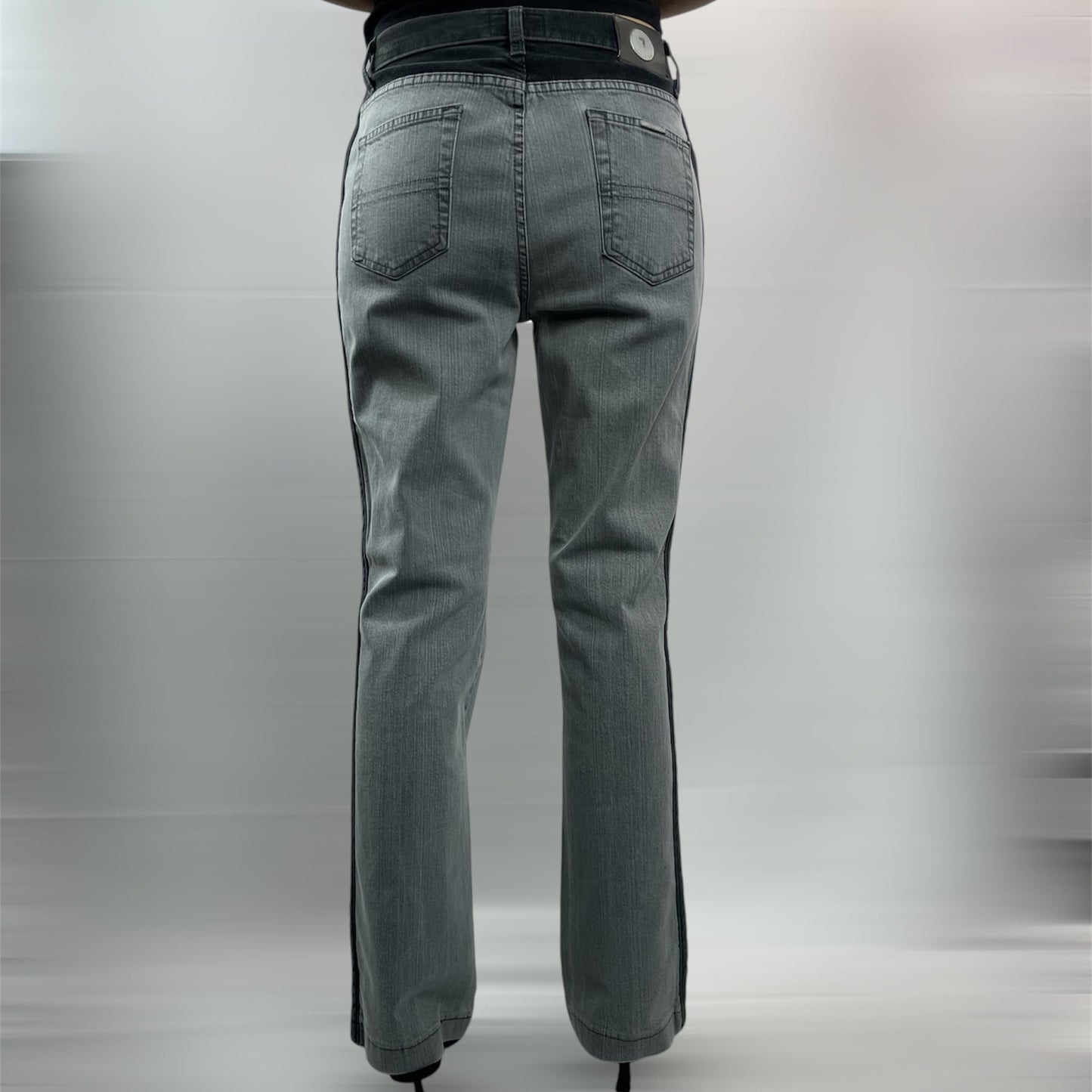Trussardi Jeans Grey Straight-Leg Jeans with Black Corduroy Detail - UK 8-10