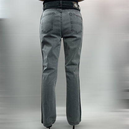 Trussardi Jeans Grey Straight-Leg Jeans with Black Corduroy Detail - UK 8-10