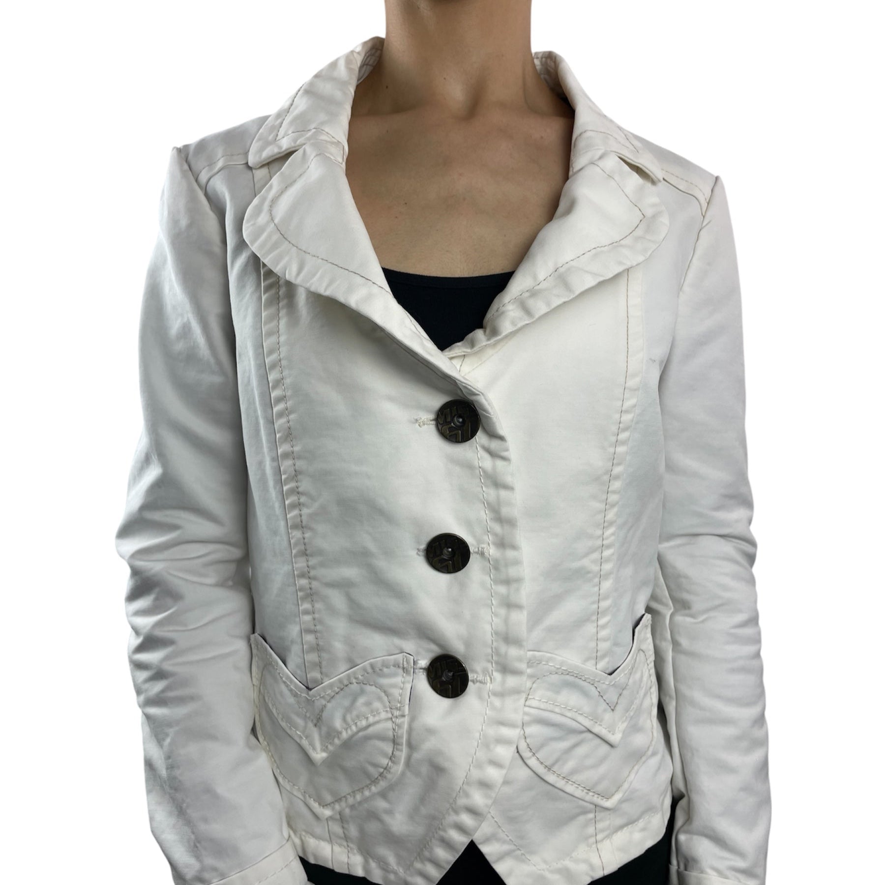 Miss Sixty White Cropped Heart Pocket Blazer Jacket - UK 6-8