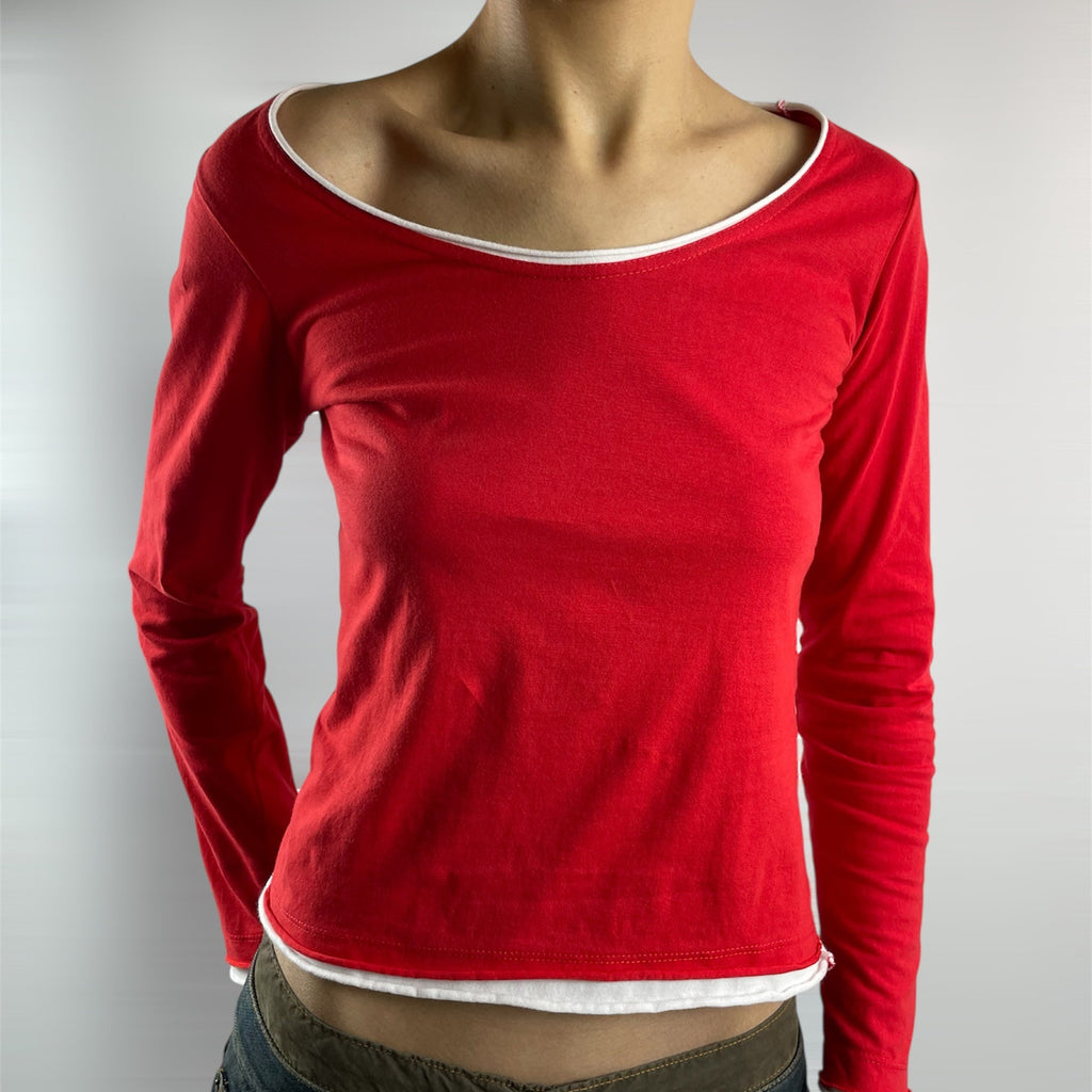 Terranova Red Contrast-Trim Scoop-Neck Top – UK 6 (XS)