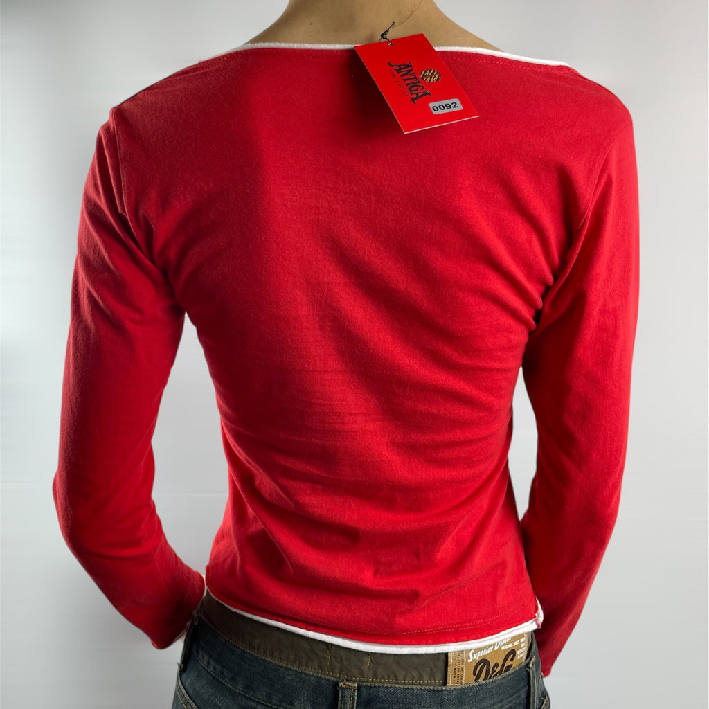 Terranova Red Contrast-Trim Scoop-Neck Top – UK 6 (XS)