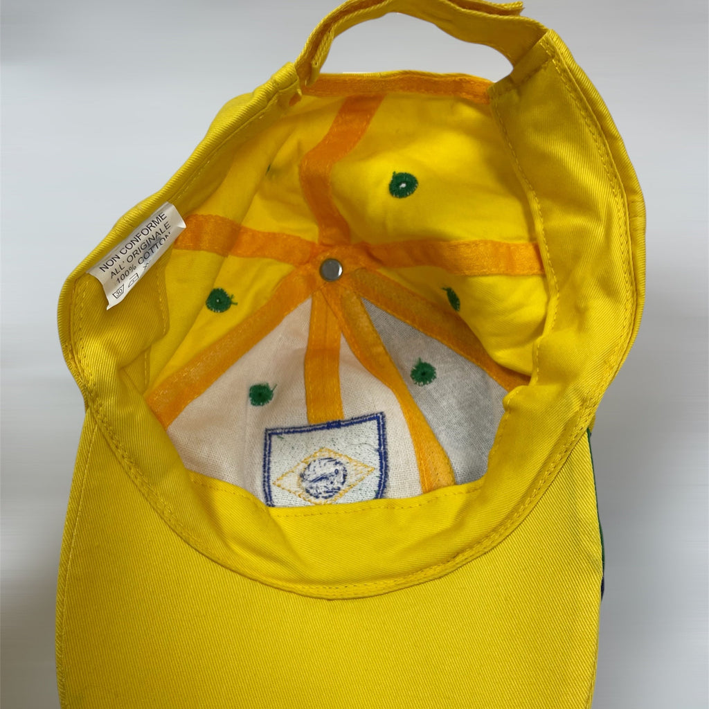 Brazil Supporter Cap - Yellow/Green Panelled, Embroidered Crest, Velcro Back (One Size)