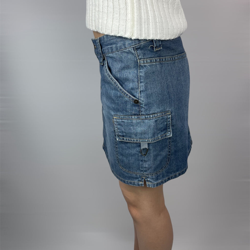 Vintage Quebramar Denim Cargo Mini Skirt Y2K Utility Style | UK 8