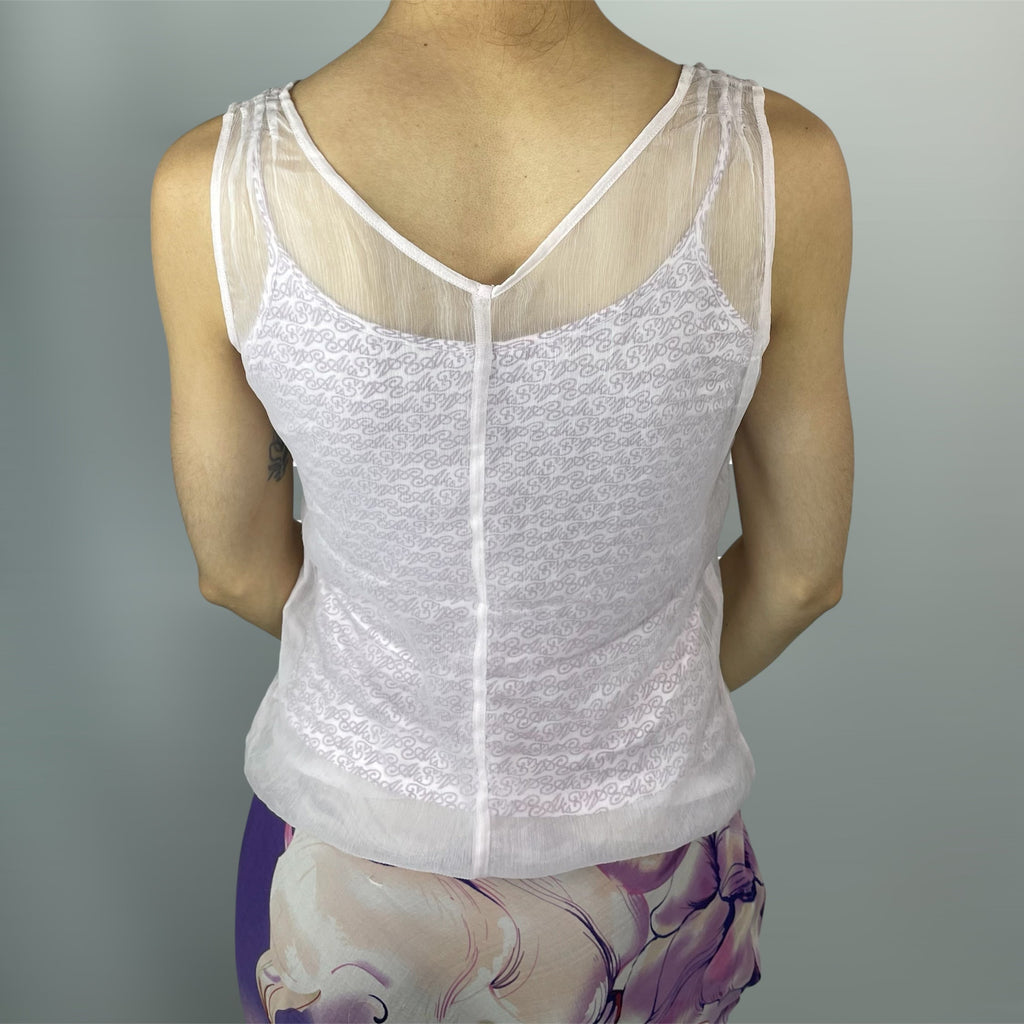 Deadstock Y2K Akdmks Mesh Layered Tank Top Logo Print | UK 8