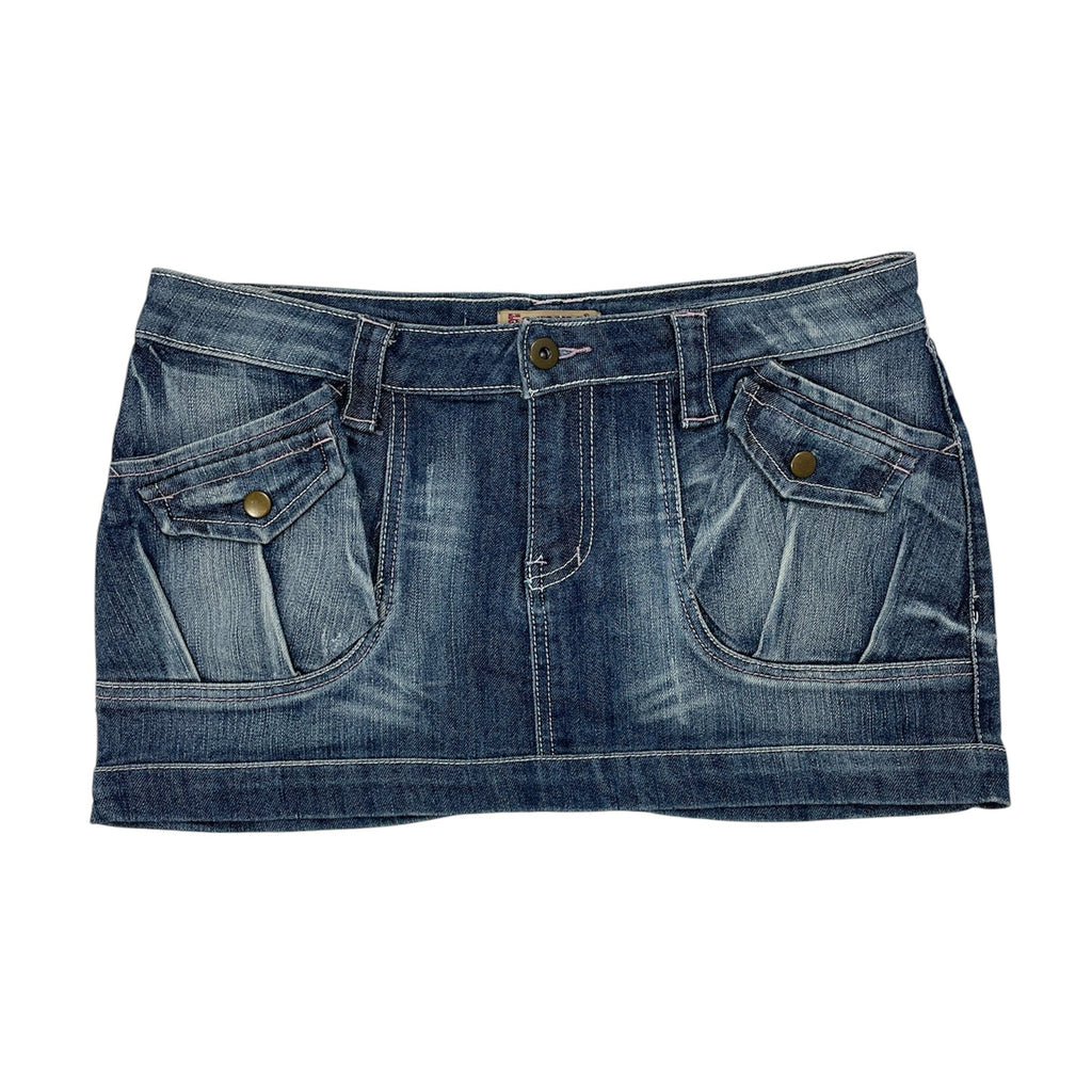 Y2K Femme Denim Mini Skirt with Cargo Pockets (UK 12)