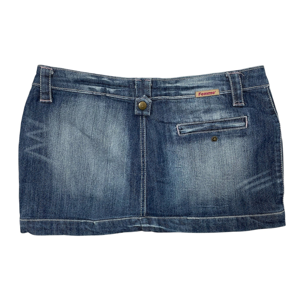 Y2K Femme Denim Mini Skirt with Cargo Pockets (UK 12)