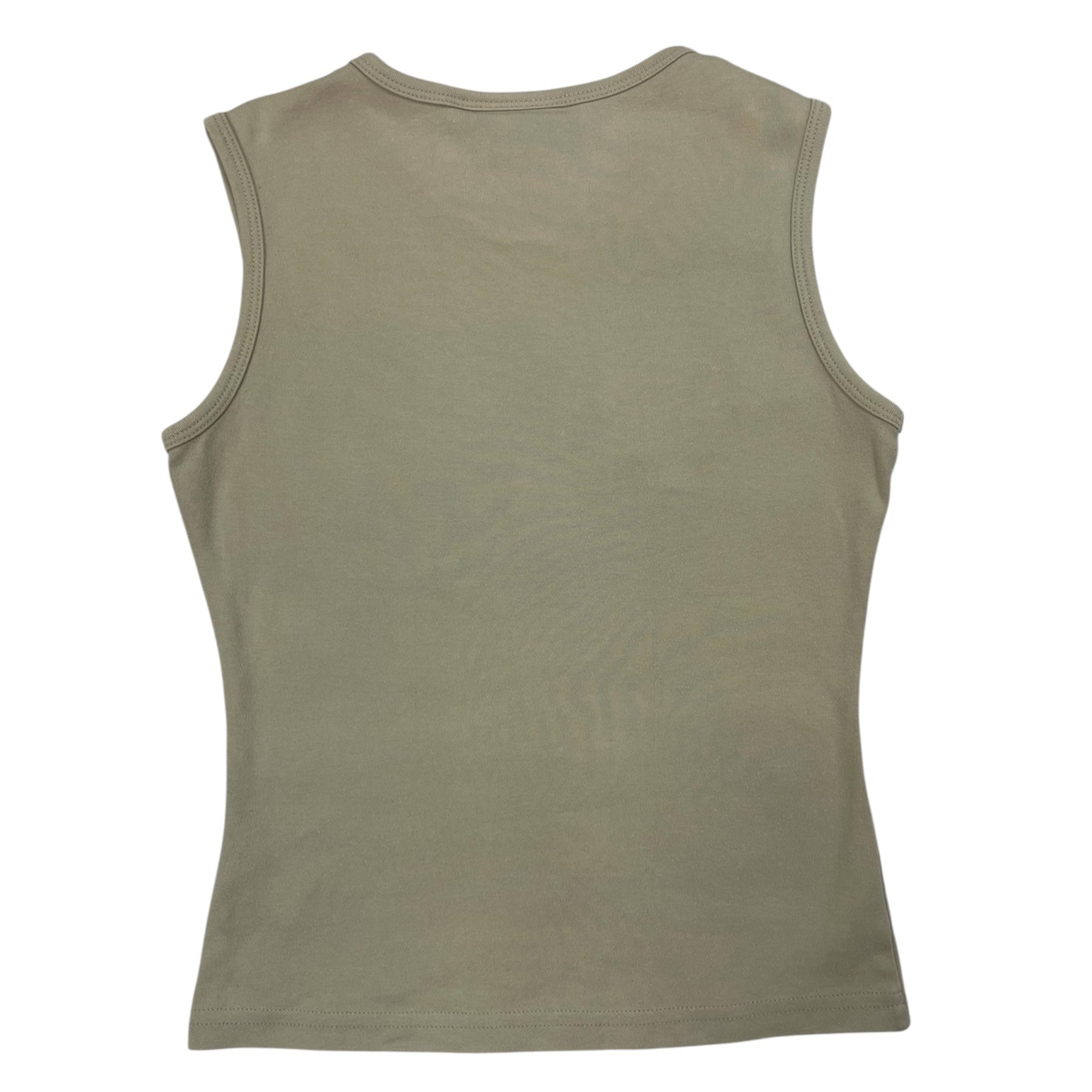 Y2K Crown Denim Military Tank Top Khaki Green - Size S (UK 6)