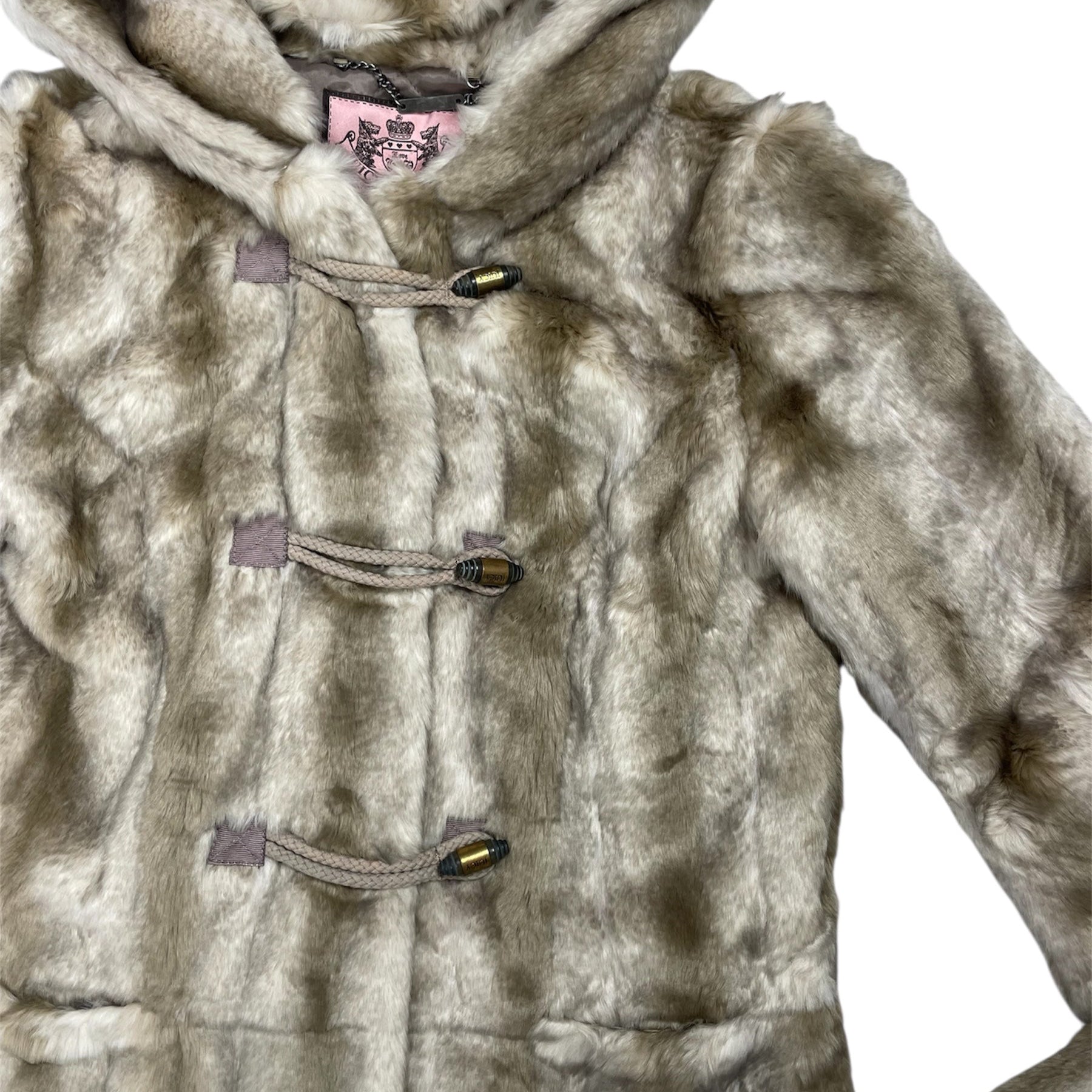 Deadstock Juicy Couture Y2K Faux Fur Toggle Coat with Hood - Best fits UK 8