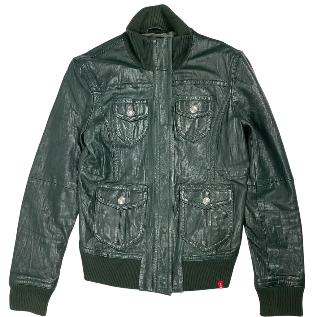 EDC by Esprit Y2K Genuine Leather Bomber Jacket (Flight Style) - UK 8