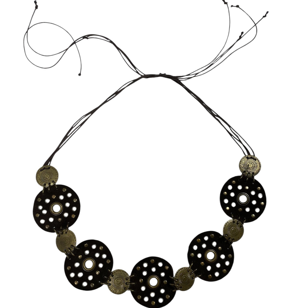 Vintage Y2K Leather & Brass Disc Tie Belt - Adjustable