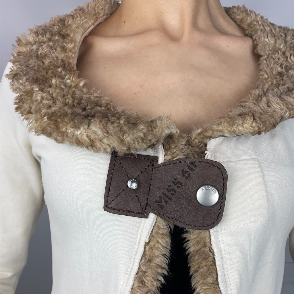 Vintage Y2K Miss Sixty Faux Fur Trim Cropped Bolero - Cream (UK 6-8)
