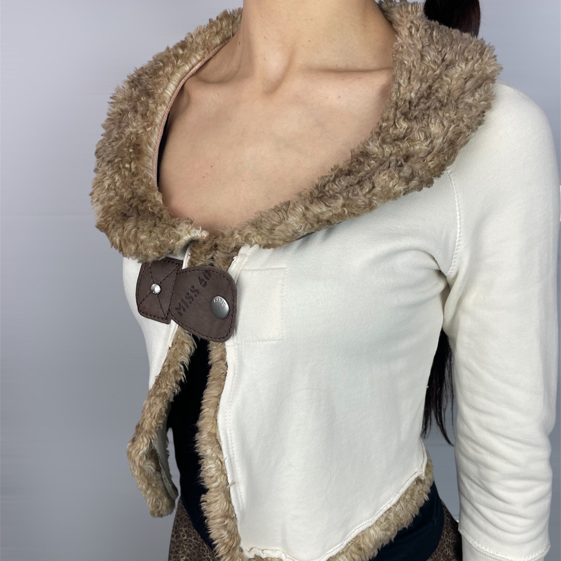 Vintage Y2K Miss Sixty Faux Fur Trim Cropped Bolero - Cream (UK 6-8)