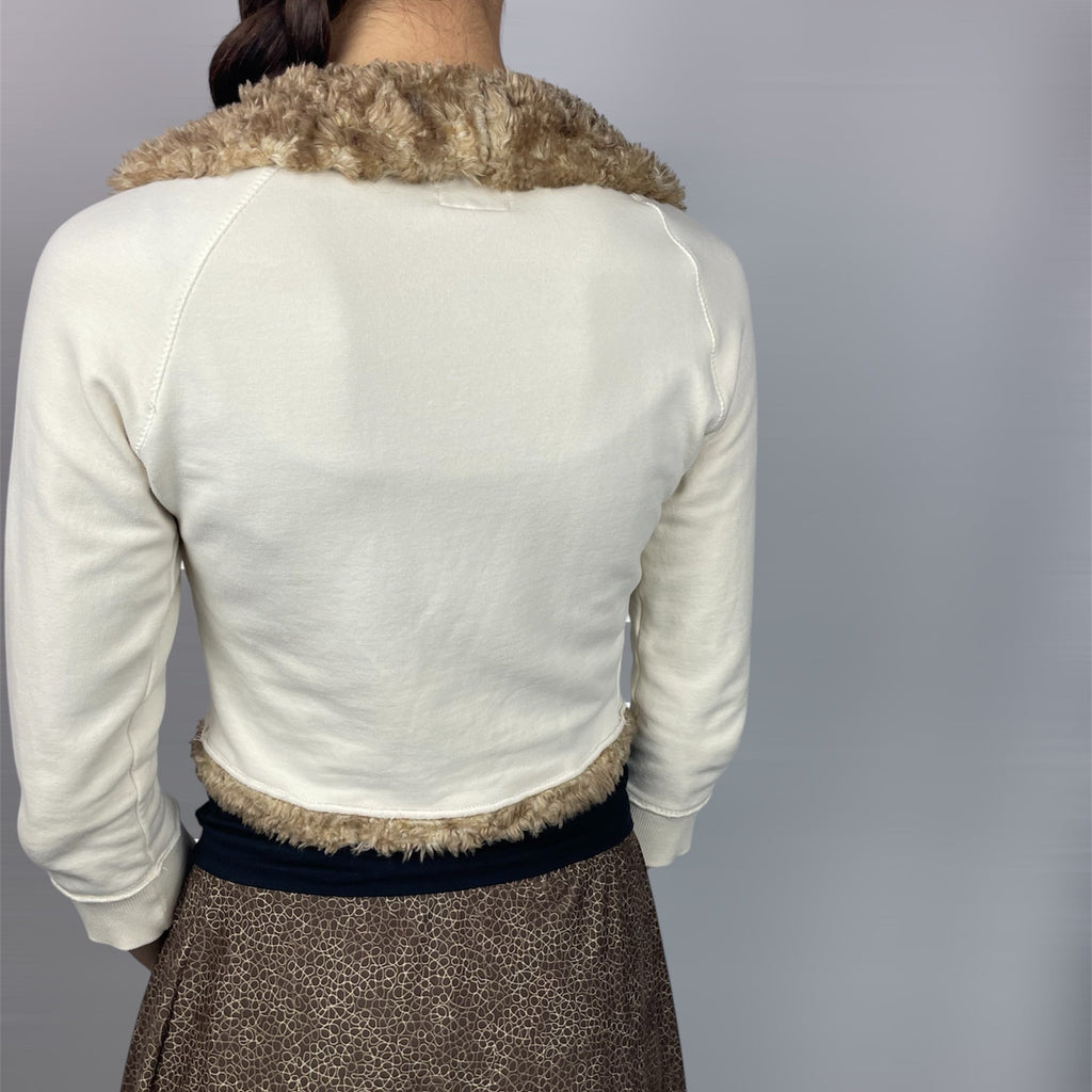 Vintage Y2K Miss Sixty Faux Fur Trim Cropped Bolero - Cream (UK 6-8)