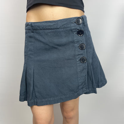 Rare Thomas Burberry Vintage Pleated Mini Skirt with Button Front - W30 UK 8