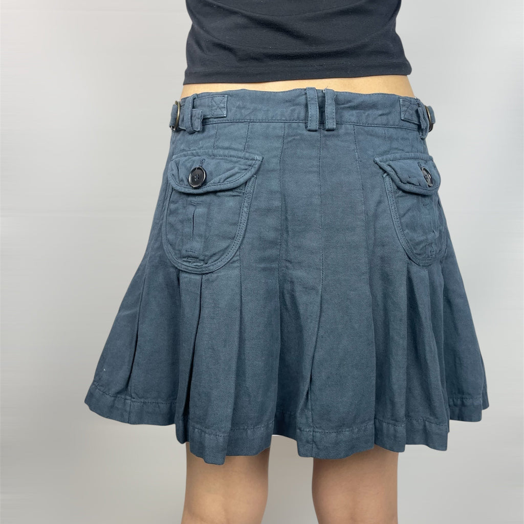 Rare Thomas Burberry Vintage Pleated Mini Skirt with Button Front - W30 UK 8