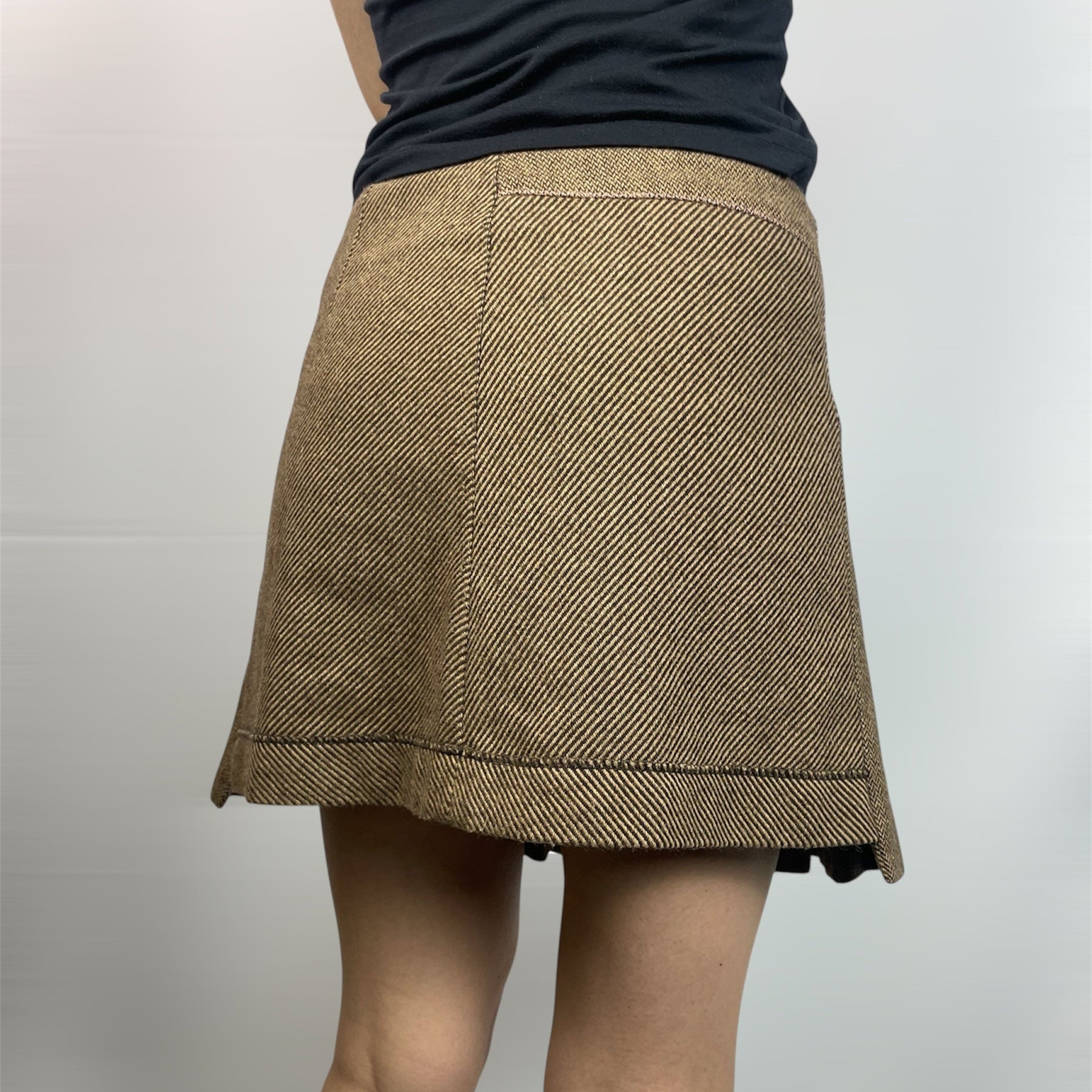 Vintage Benetton Pleated Mini Skirt Y2K Brown Pink Trim (IT 40 / UK 6-8)