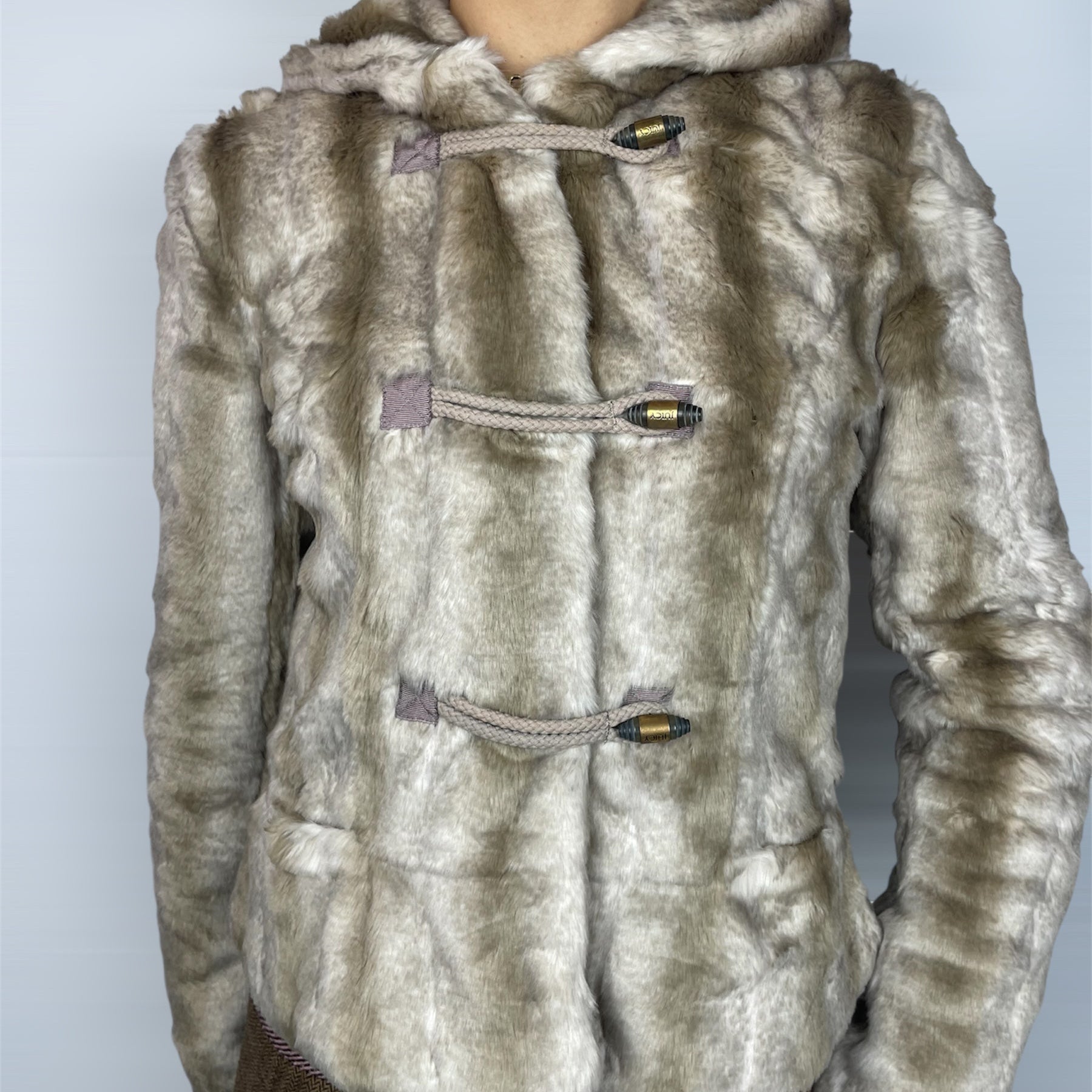 Deadstock Juicy Couture Y2K Faux Fur Toggle Coat with Hood - Best fits UK 8