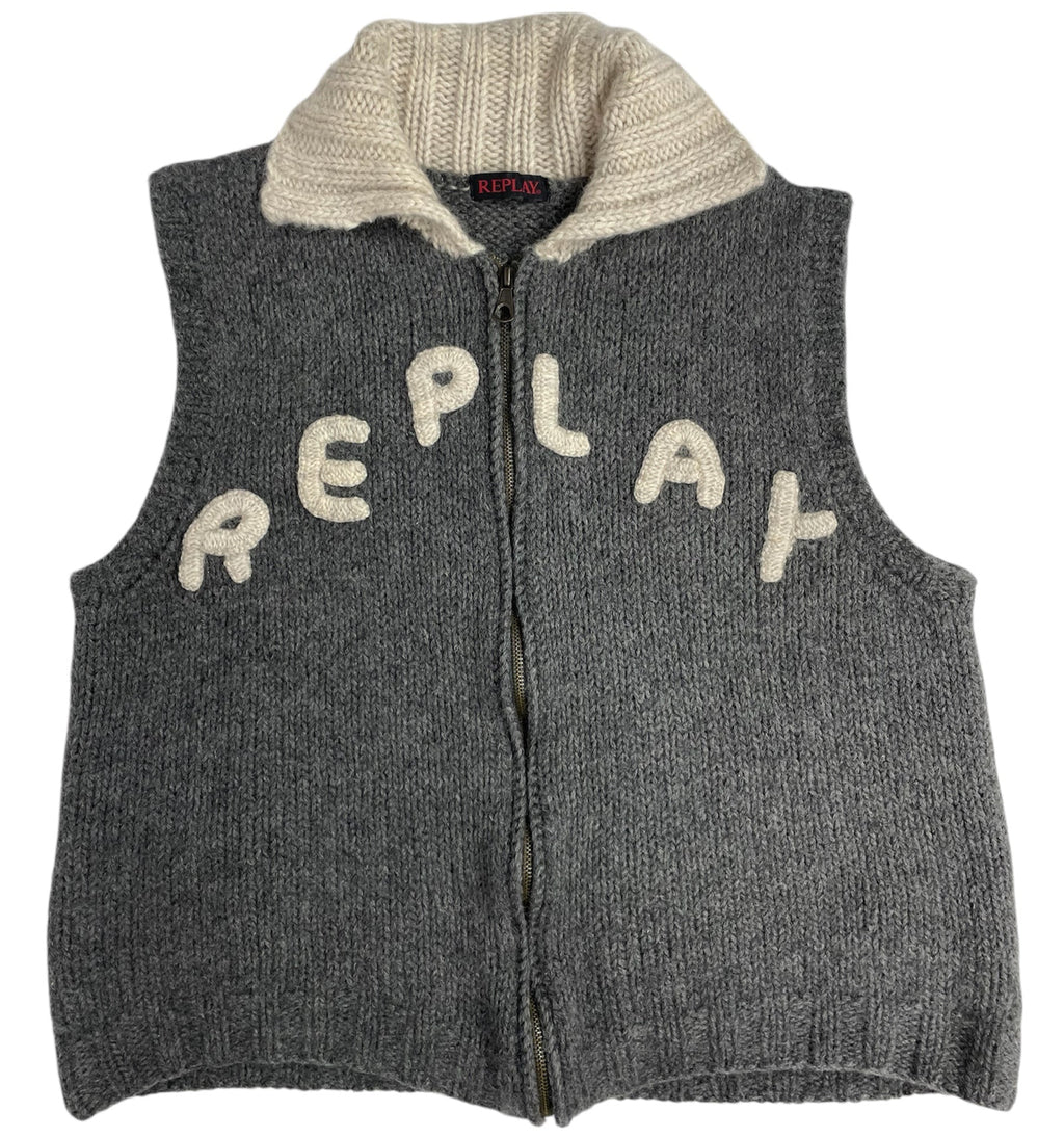 Rare Replay Y2K Wool Logo Knit Zip Vest - Best Fit UK 14