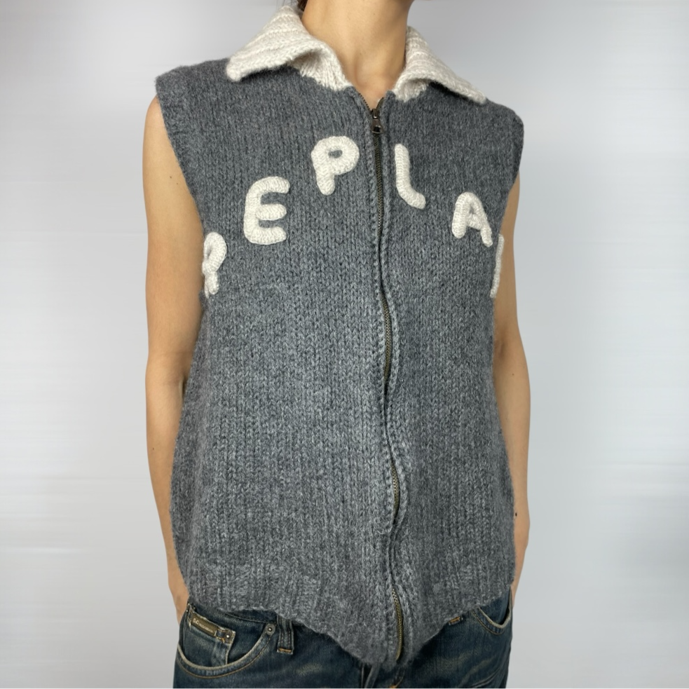 Rare Replay Y2K Wool Logo Knit Zip Vest - Best Fit UK 14
