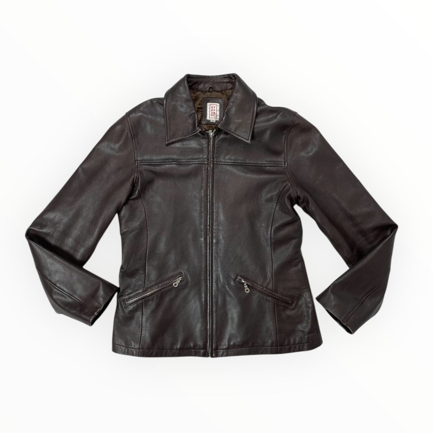Vintage Stefanel Brown Real Leather Jacket - UK 8