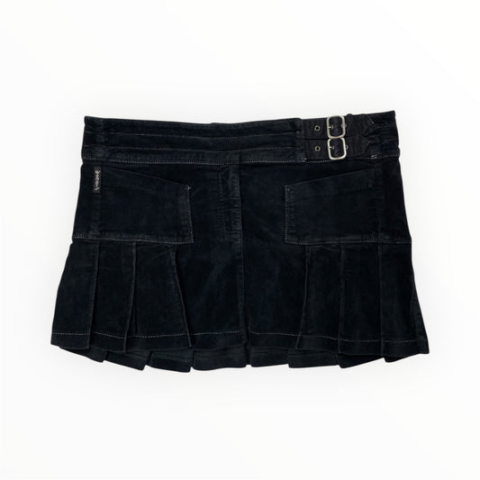 Y2K Armani Jeans Pleated Buckle Mini Skirt Black - UK 14