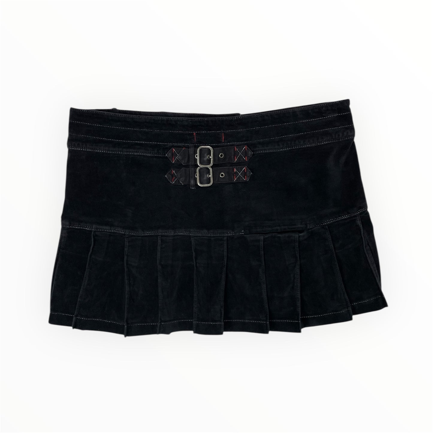 Y2K Armani Jeans Pleated Buckle Mini Skirt Black - UK 14