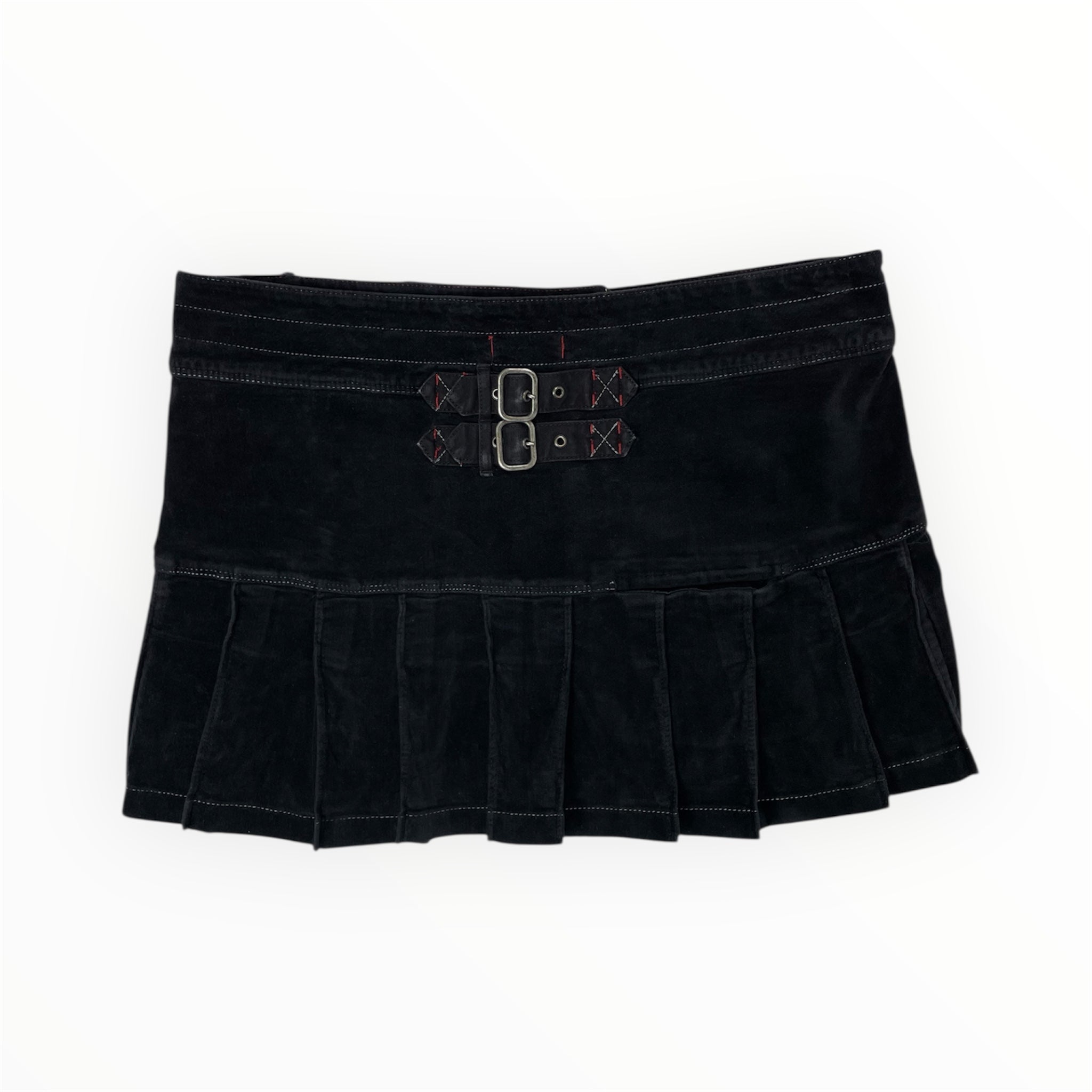 Y2K Armani Jeans Pleated Buckle Mini Skirt Black - UK 14