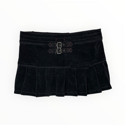 Y2K Armani Jeans Pleated Buckle Mini Skirt Black - UK 14