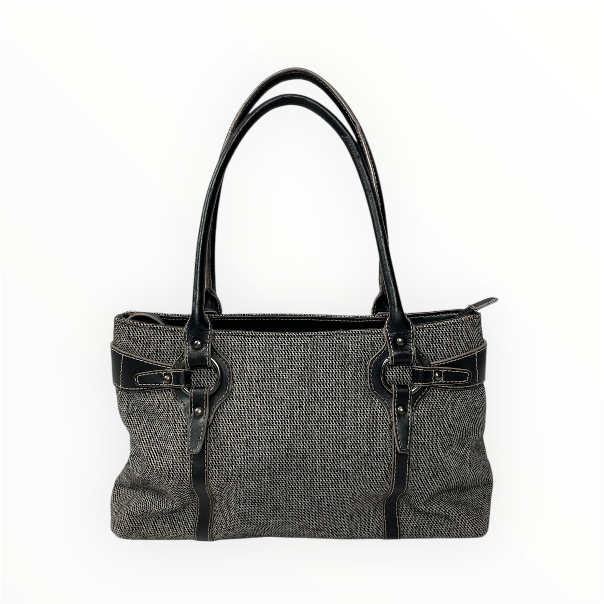 Vintage Black & Grey Canvas Tote Bag From Japan