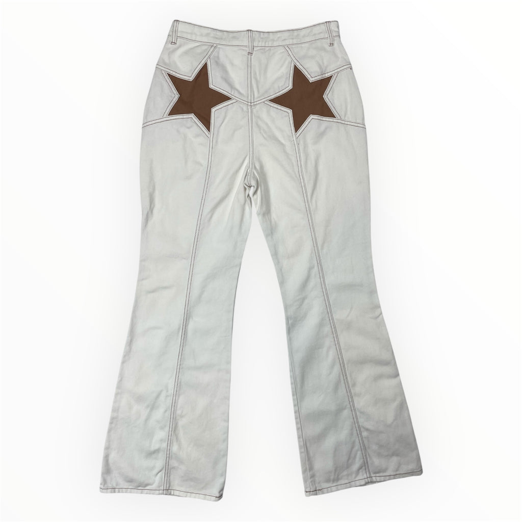 Tezenis Y2K Star Patch Flared Trousers – White/Brown - W31 / UK 12