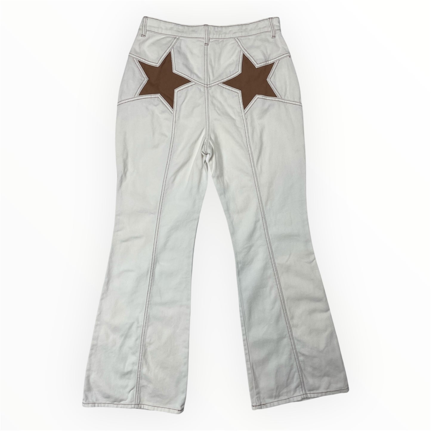 Tezenis Y2K Star Patch Flared Trousers – White/Brown - W31 / UK 12