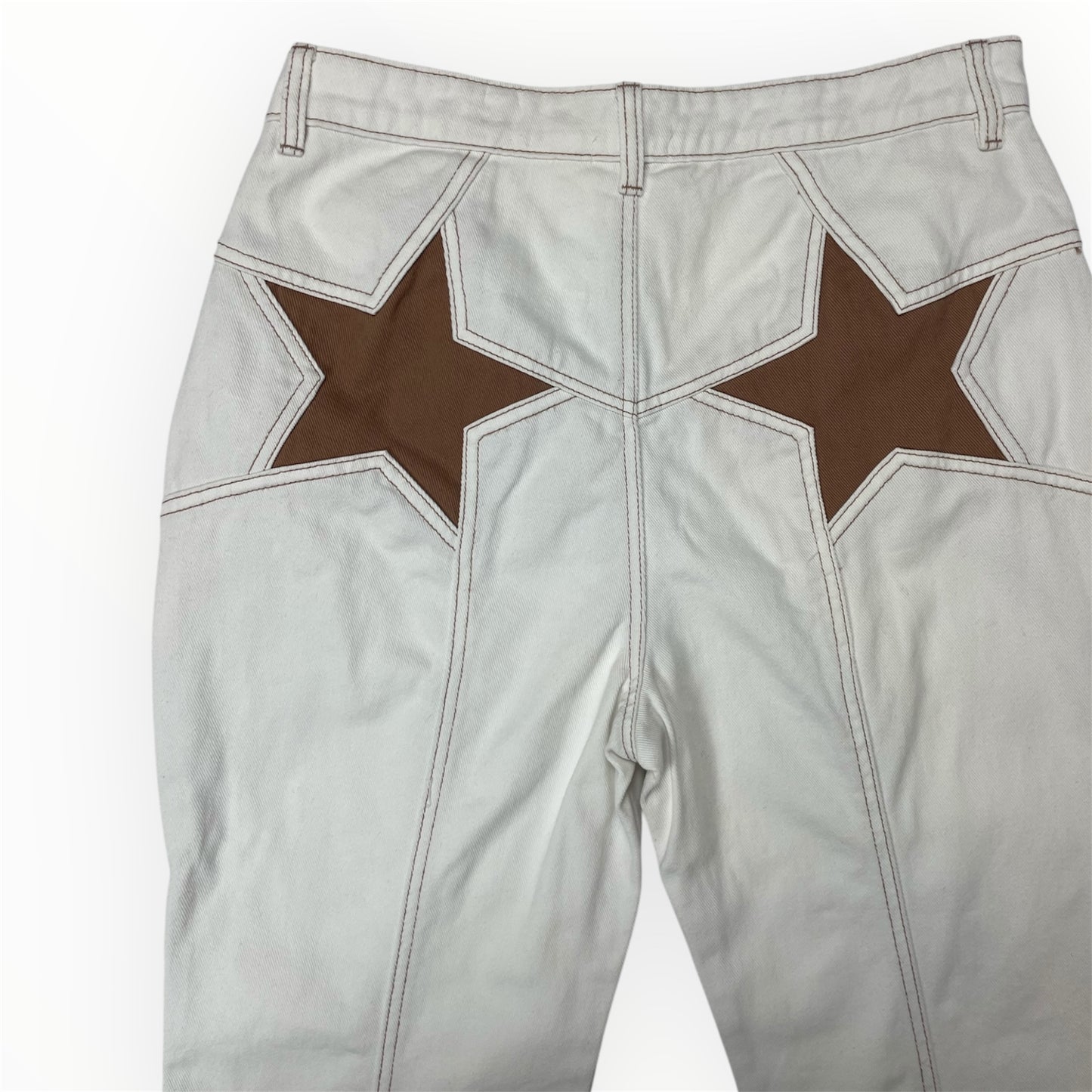 Tezenis Y2K Star Patch Flared Trousers – White/Brown - W31 / UK 12