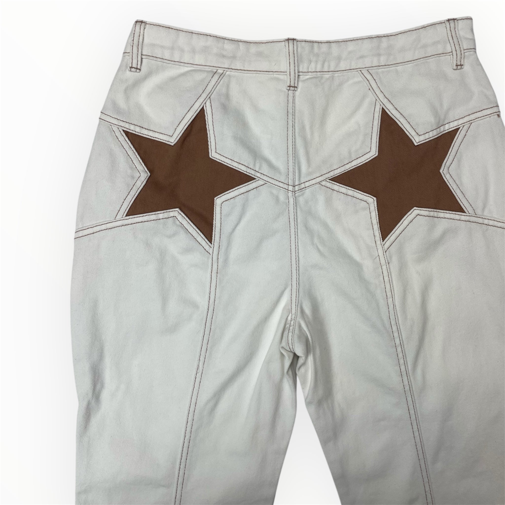 Tezenis Y2K Star Patch Flared Trousers – White/Brown - W31 / UK 12