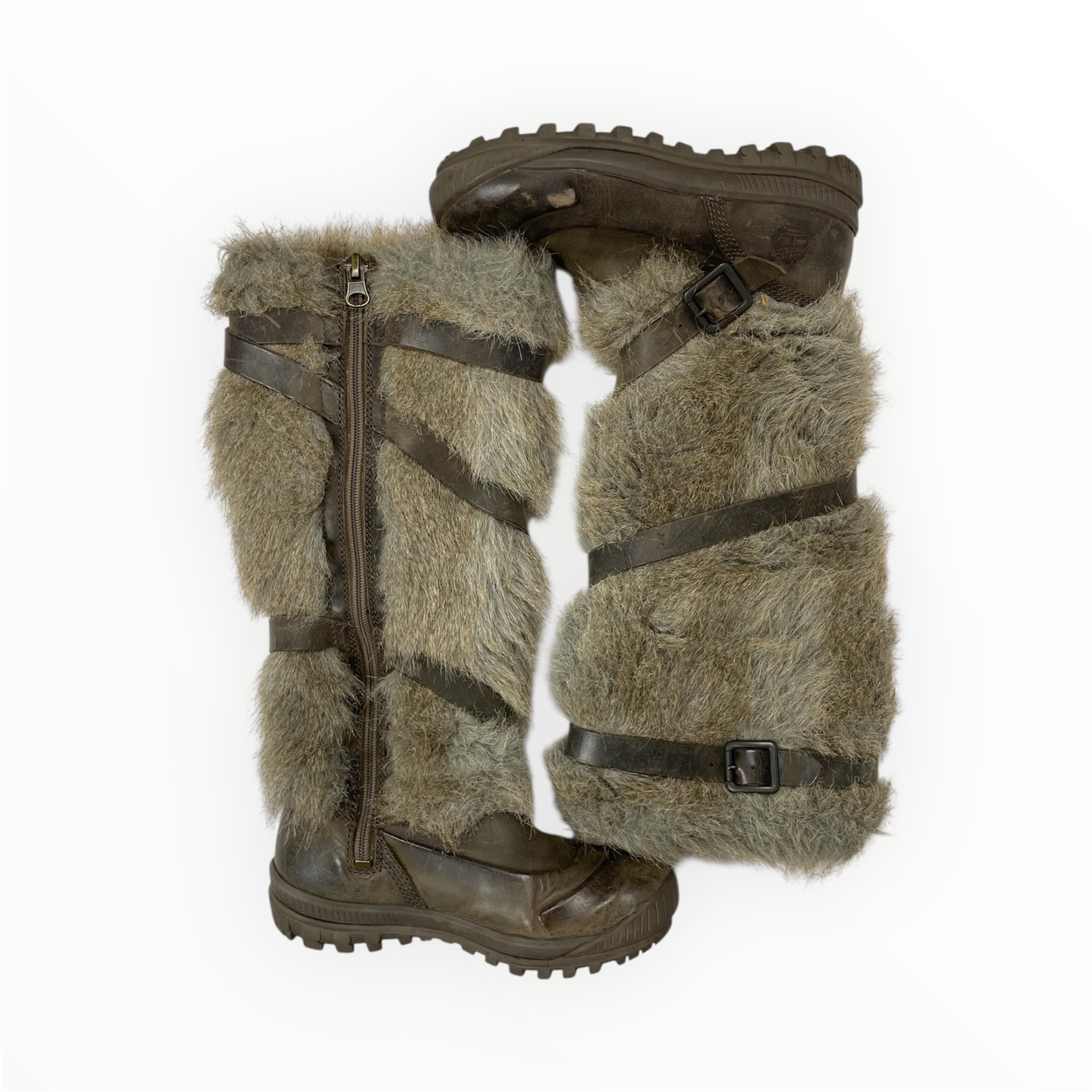 Timberland Faux Fur Buckle Winter Boots (Brown, UK 3 fit)