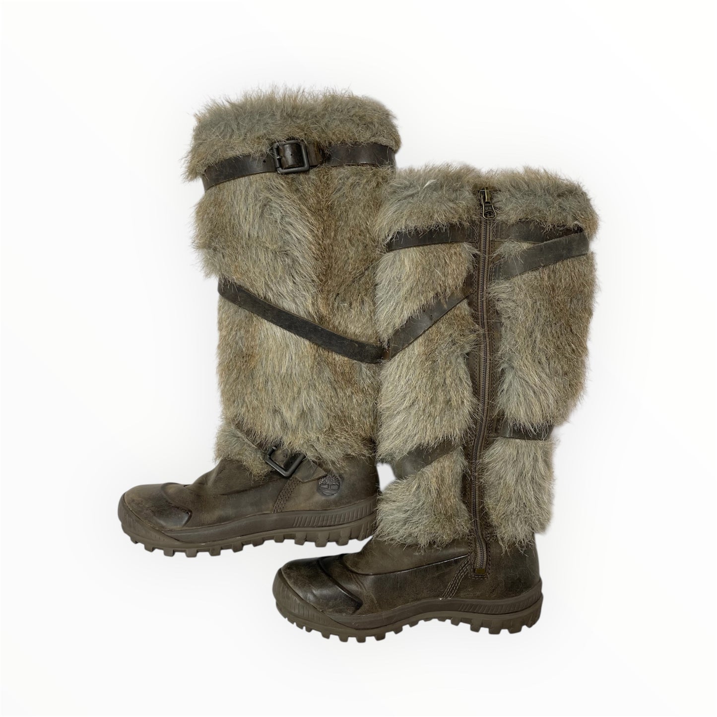 Timberland Faux Fur Buckle Winter Boots (Brown, UK 3 fit)
