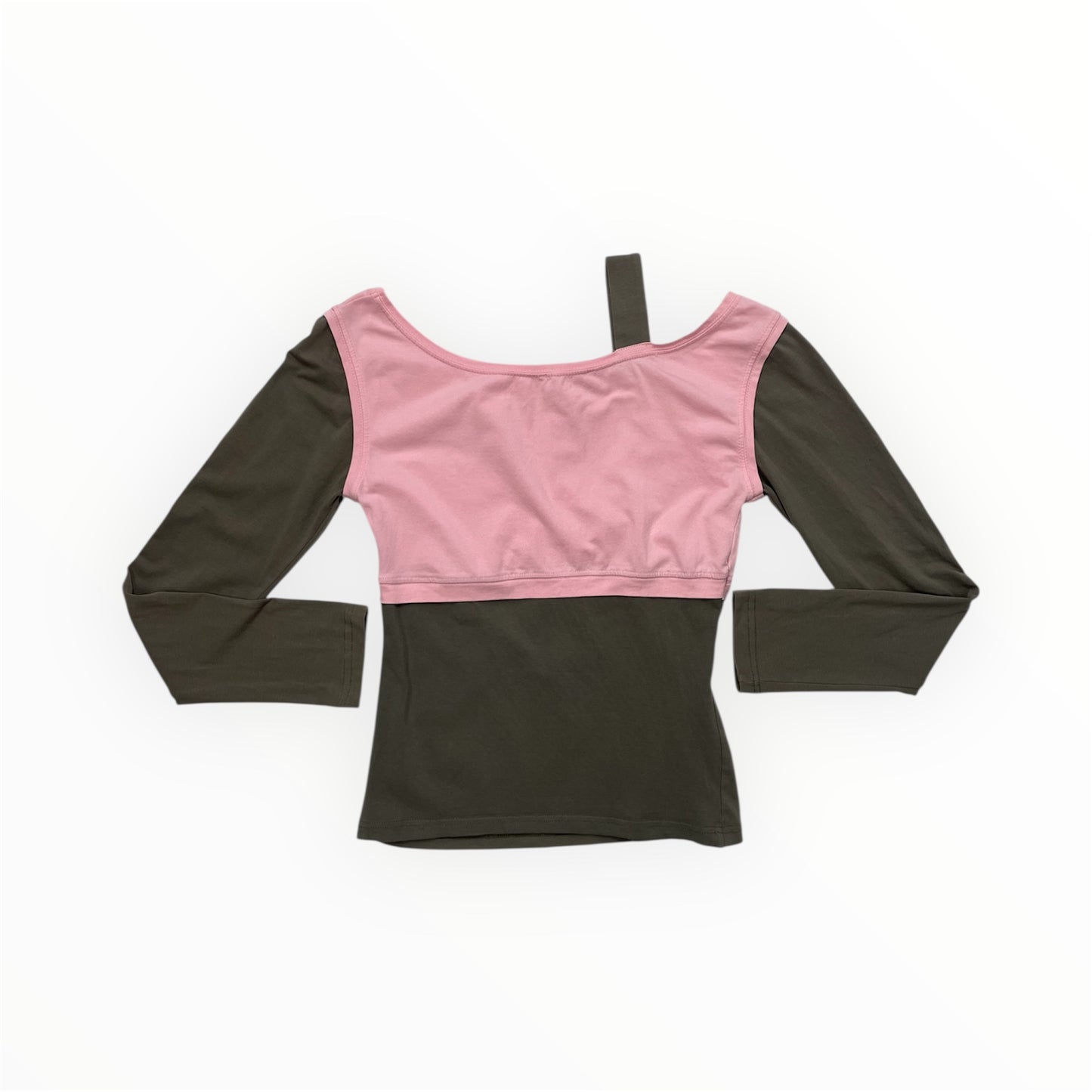 Y2K Sweety Contrast Long Sleeve Top - Pink & Khaki Graphic “Fifty Six”