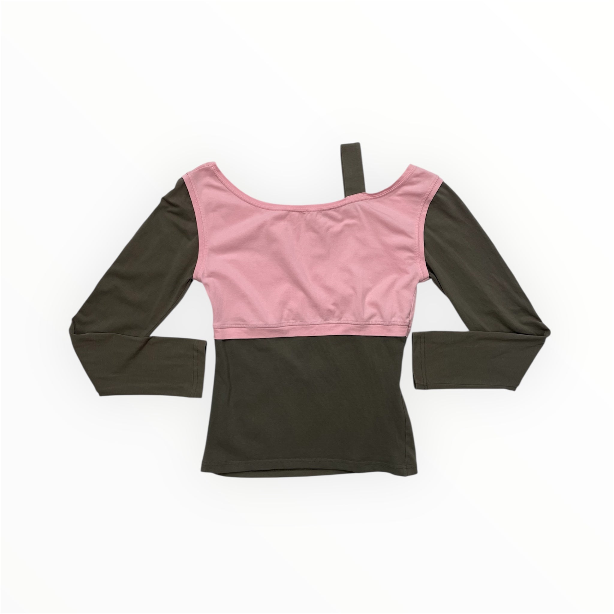 Y2K Sweety Contrast Long Sleeve Top - Pink & Khaki Graphic “Fifty Six”