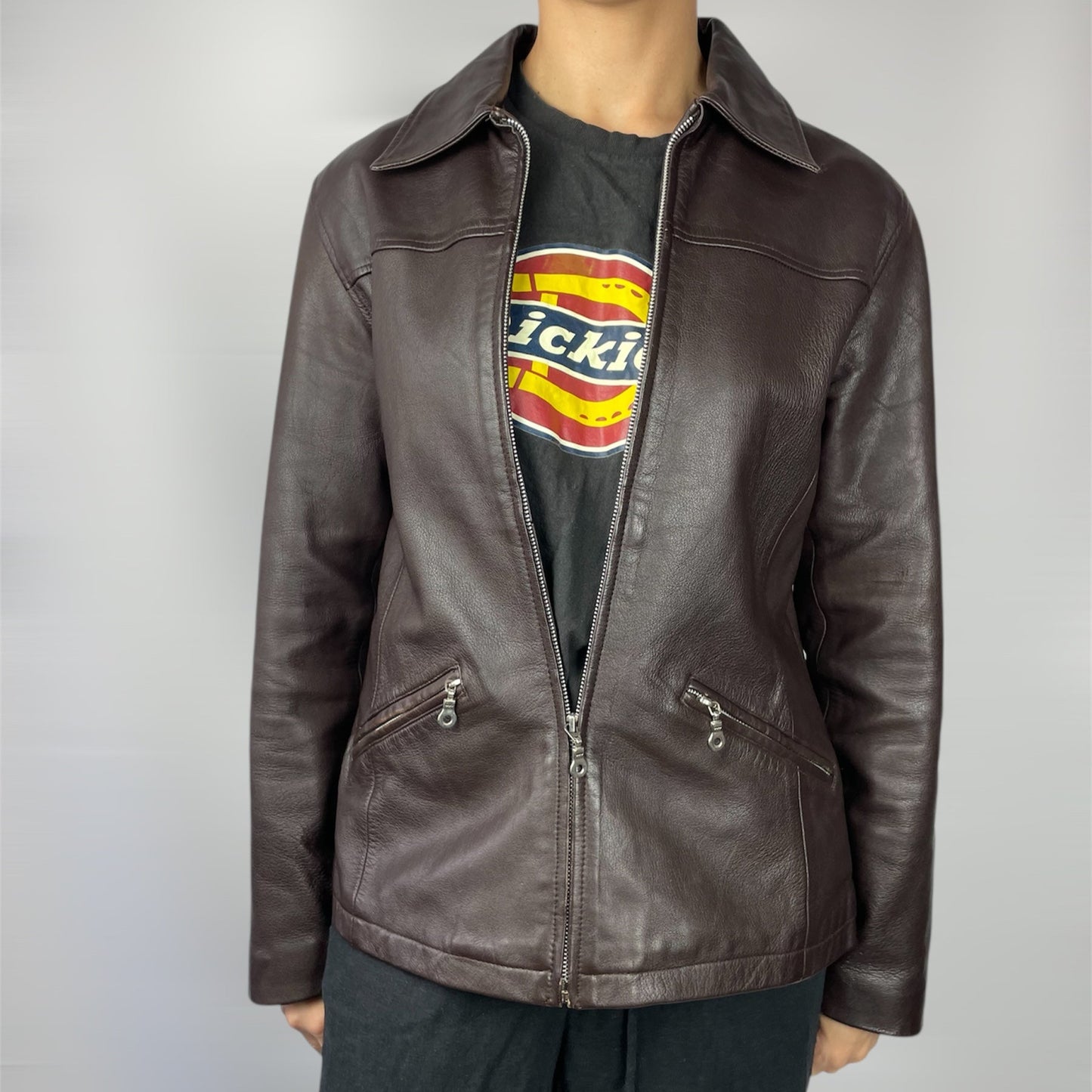 Vintage Stefanel Brown Real Leather Jacket - UK 8